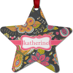 Birds & Butterflies Metal Star Ornament - Double Sided w/ Name or Text