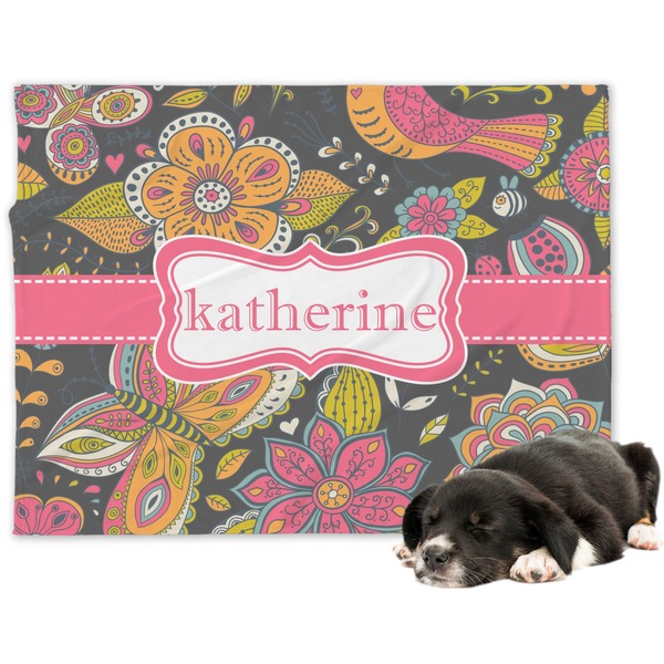 Custom Birds & Butterflies Dog Blanket - Large (Personalized)