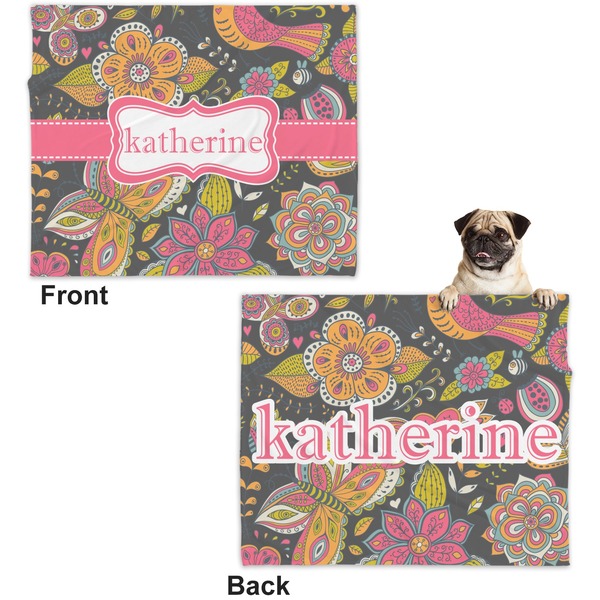 Birds & Butterflies Microfleece Dog Blanket - Large- Front & Back