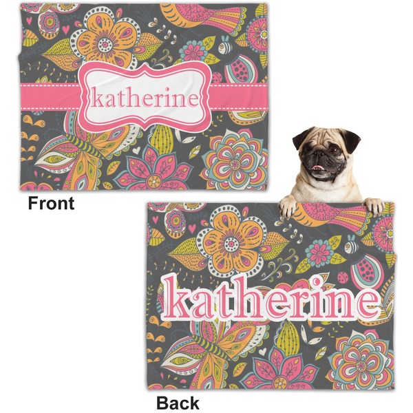 Birds & Butterflies Microfleece Dog Blanket - Regular - Front & Back