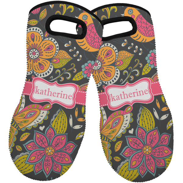 Custom Birds & Butterflies Neoprene Oven Mitts - Set of 2 w/ Name or Text