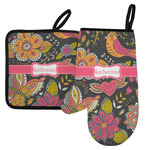 Birds & Butterflies Left Oven Mitt & Pot Holder Set w/ Name or Text