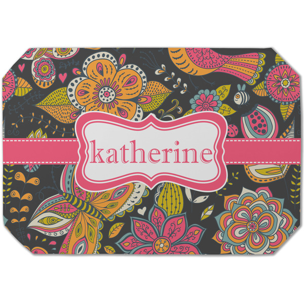 Custom Birds & Butterflies Dining Table Mat - Octagon (Single-Sided) w/ Name or Text