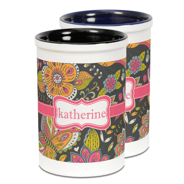 Custom Birds & Butterflies Ceramic Pencil Holder - Large
