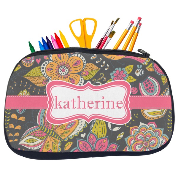 Custom Birds & Butterflies Neoprene Pencil Case - Medium w/ Name or Text
