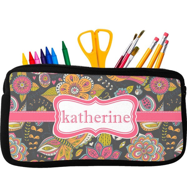 Custom Birds & Butterflies Neoprene Pencil Case - Small w/ Name or Text