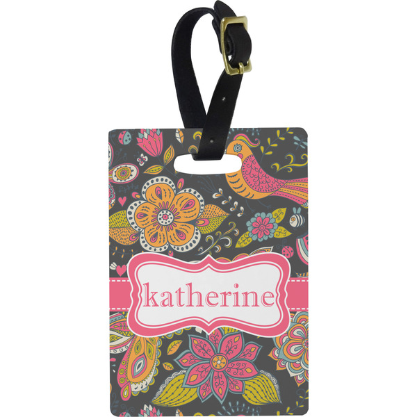 Custom Birds & Butterflies Plastic Luggage Tag - Rectangular w/ Name or Text