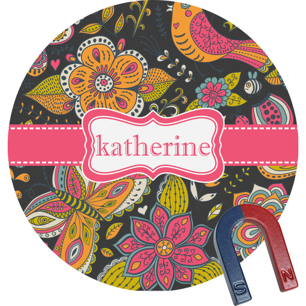 Custom Birds & Butterflies Round Fridge Magnet (Personalized)