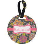Birds & Butterflies Plastic Luggage Tag - Round (Personalized)