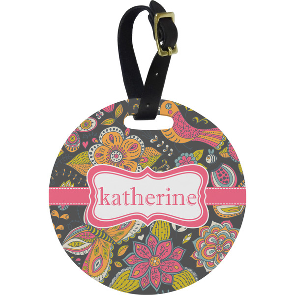 Custom Birds & Butterflies Plastic Luggage Tag - Round (Personalized)