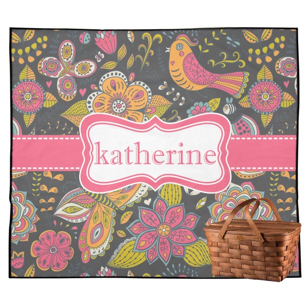 Custom Birds & Butterflies Outdoor Picnic Blanket (Personalized)