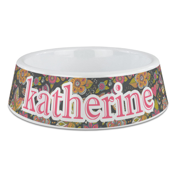 Custom Birds & Butterflies Plastic Dog Bowl - Large (Personalized)