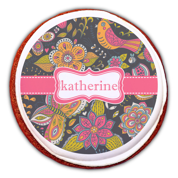 Birds & Butterflies Printed Icing Circle - Large - On Cookie