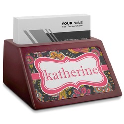 Birds & Butterflies Red Mahogany Business Card Holder (Personalized)