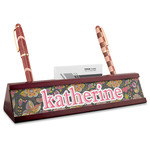 Birds & Butterflies Red Mahogany Nameplate with Business Card Holder (Personalized)