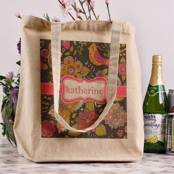 Birds & Butterflies Reusable Cotton Grocery Bag - In Context