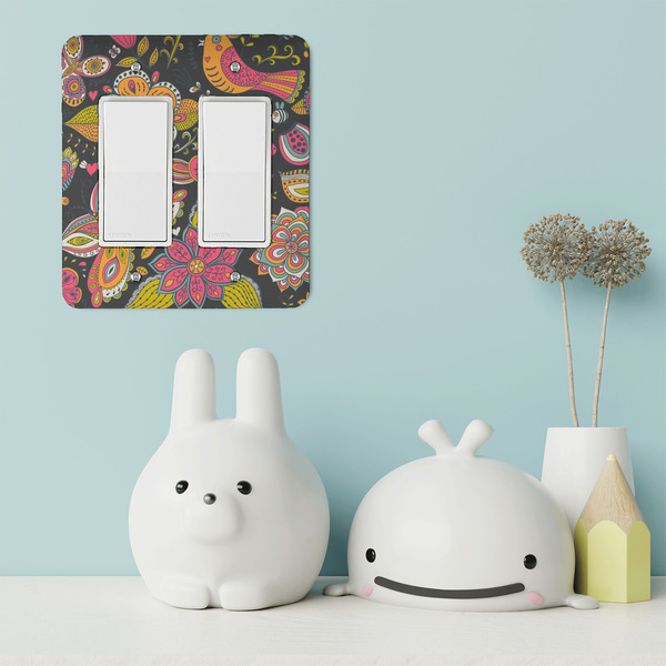Birds & Butterflies Rocker Light Switch Covers - Double - IN CONTEXT