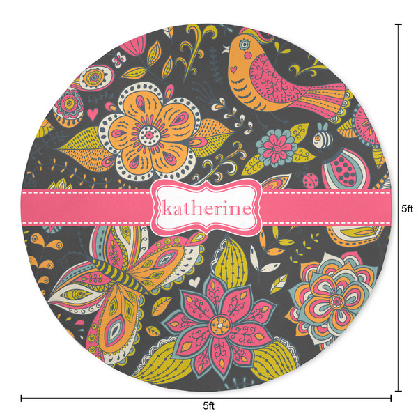 Birds & Butterflies Round Area Rug - Size
