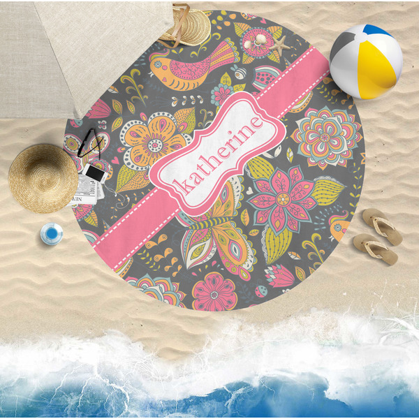 Birds & Butterflies Round Beach Towel Lifestyle