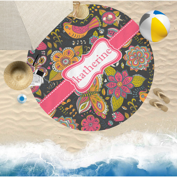 Birds & Butterflies Round Beach Towel Lifestyle