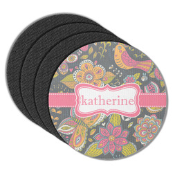 Birds & Butterflies Round Rubber Backed Coasters - Set of 4 (Personalized)