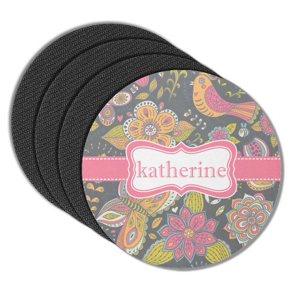 Custom Birds & Butterflies Round Rubber Backed Coasters - Set of 4 (Personalized)