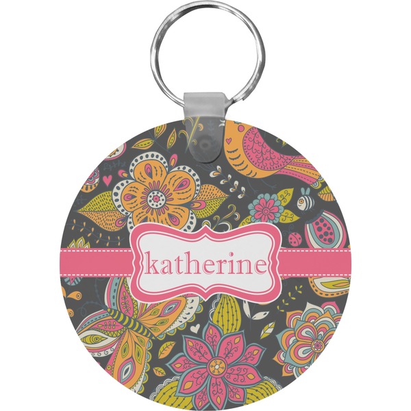 Birds & Butterflies Round Keychain (Personalized)