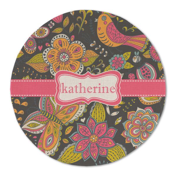 Custom Birds & Butterflies Round Linen Placemat - Single Sided (Personalized)