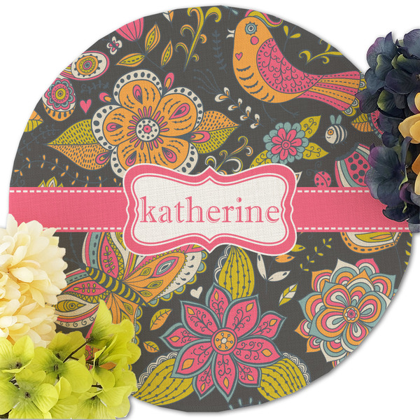 Birds & Butterflies Round Linen Placemats - Front (w flowers)