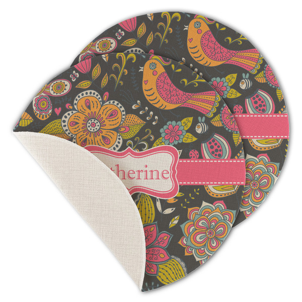 Birds & Butterflies Round Linen Placemats - MAIN (Single Sided)