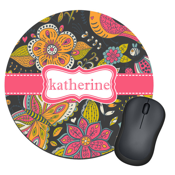 Custom Birds & Butterflies Round Mouse Pad (Personalized)