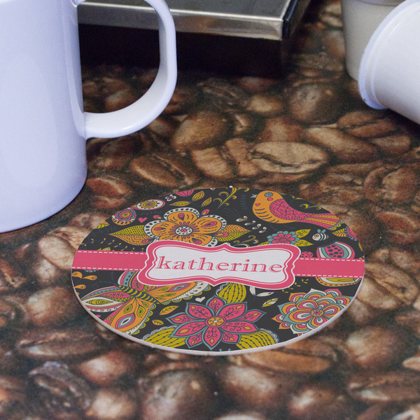 Birds & Butterflies Round Paper Coaster - Front
