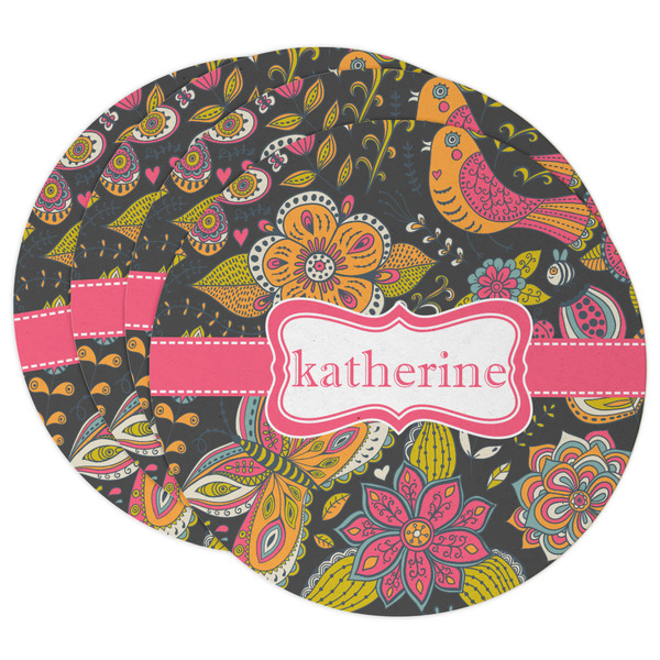 Custom Birds & Butterflies Round Paper Coasters w/ Name or Text