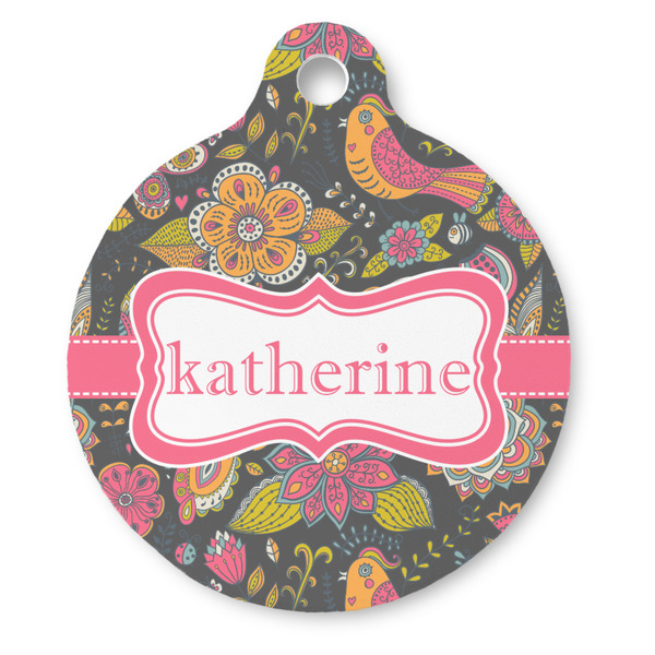 Custom Birds & Butterflies Round Pet ID Tag (Personalized)