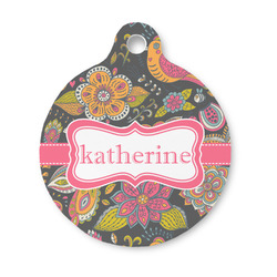 Birds & Butterflies Round Pet ID Tag - Small (Personalized)