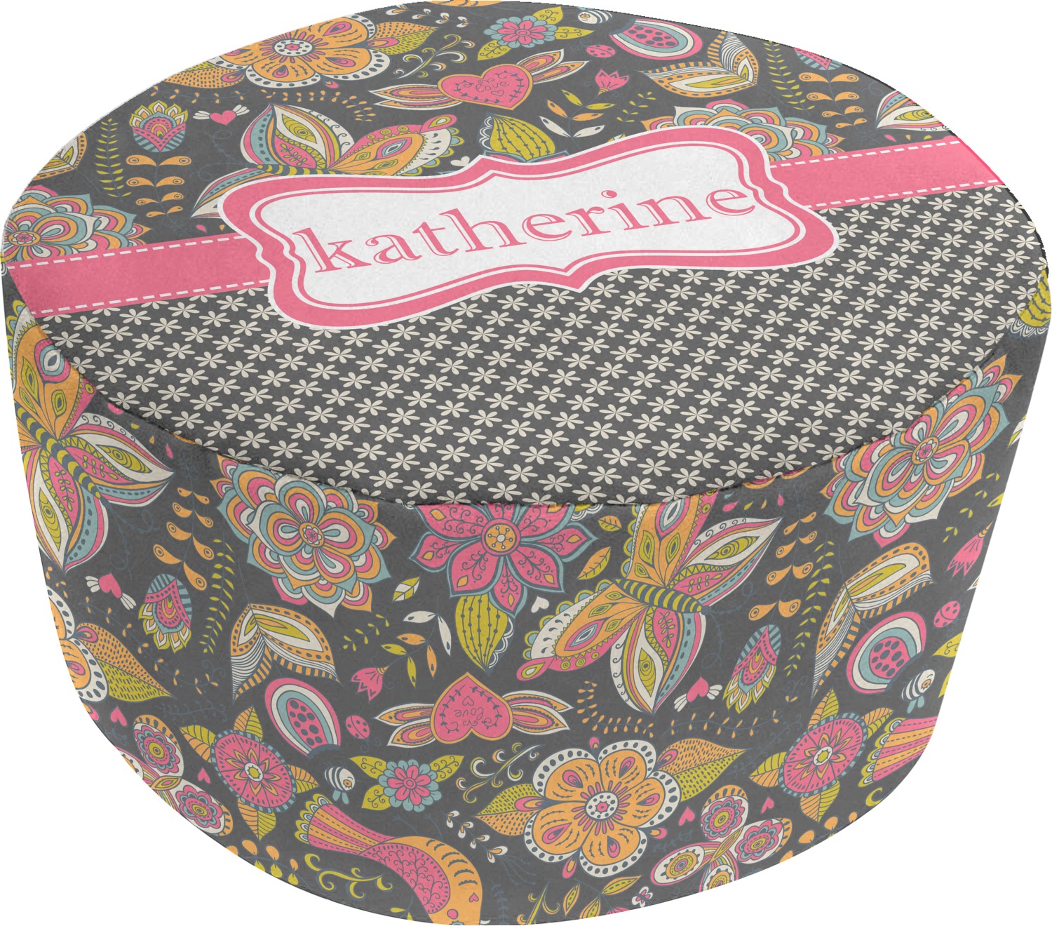 Birds & Butterflies Round Pouf Ottoman (Personalized) YouCustomizeIt