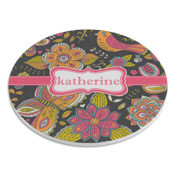 Birds & Butterflies Round Stone Trivet - Angle View