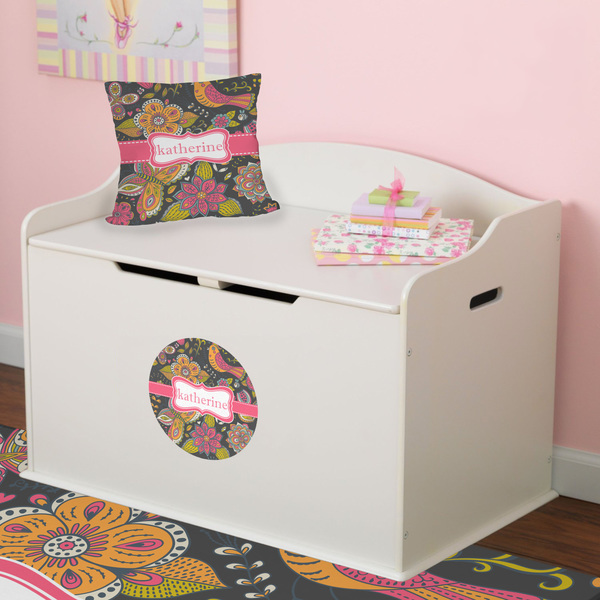 Birds & Butterflies Round Wall Decal on Toy Chest