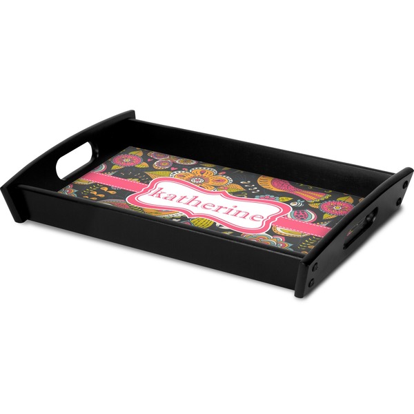 Birds & Butterflies Serving Tray Black - Corner