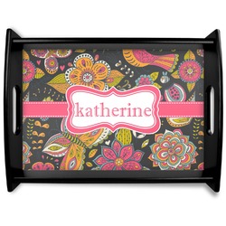 Birds & Butterflies Black Wooden Tray - Large (Personalized)