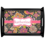 Birds & Butterflies Black Wooden Tray - Small (Personalized)