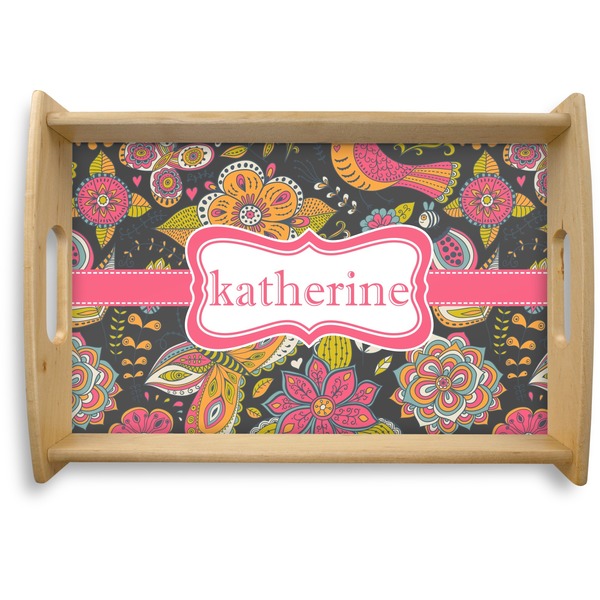 Custom Birds & Butterflies Natural Wooden Tray - Small (Personalized)