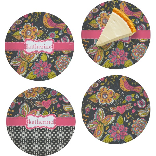 Custom Birds & Butterflies Set of 4 Glass Appetizer / Dessert Plate 8" (Personalized)