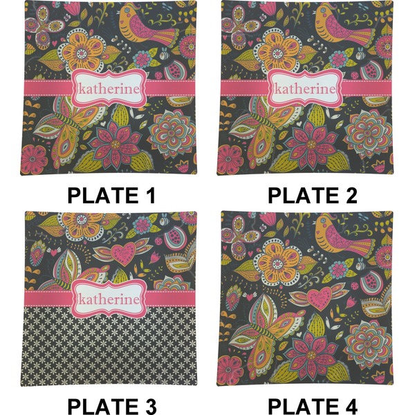 Birds & Butterflies Set of Square Dinner Plates (Approval)