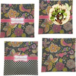 Birds & Butterflies Set of 4 Glass Square Lunch / Dinner Plate 9.5" (Personalized)