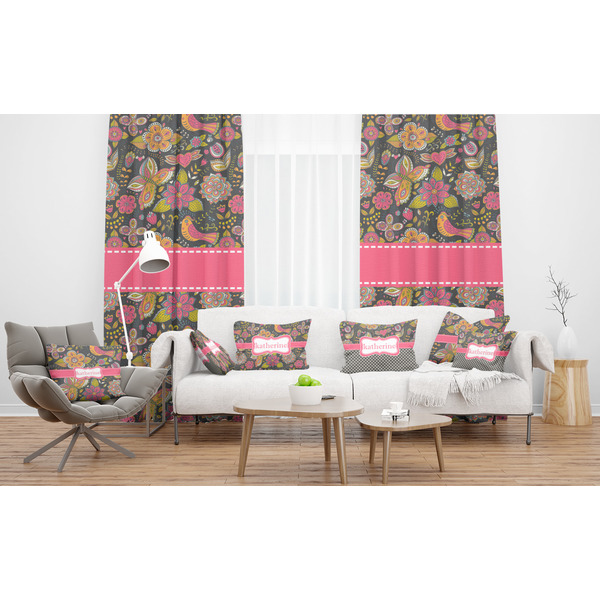 Birds & Butterflies Sheer and Custom Curtains in Room with Matching Pillows