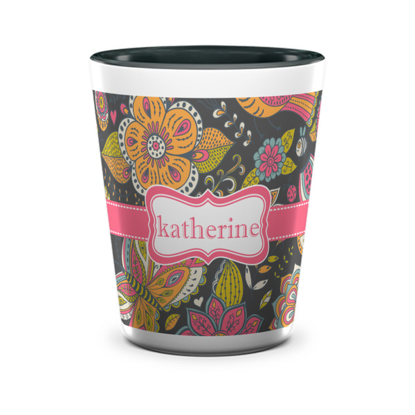 Custom Birds & Butterflies Ceramic Shot Glass - 1.5 oz - Two Tone - Set of 4 (Personalized)