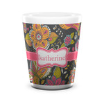 Birds & Butterflies Ceramic Shot Glass - 1.5 oz - White - Set of 4 (Personalized)