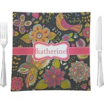 Birds & Butterflies 9.5" Glass Square Lunch / Dinner Plate- Single or Set of 4 (Personalized)