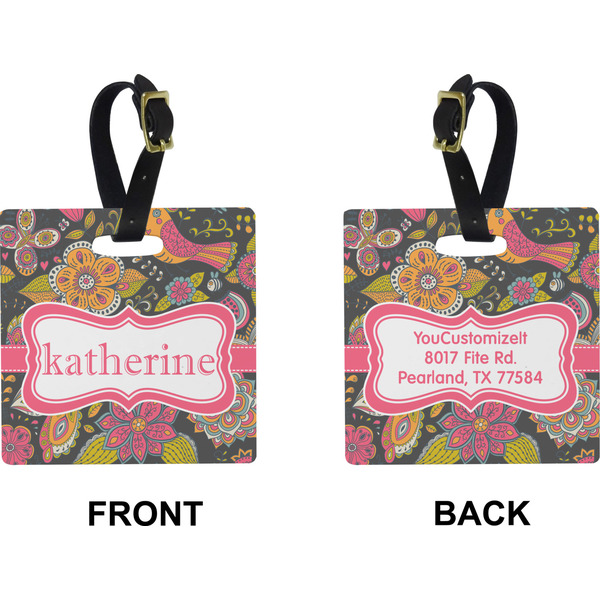 Birds & Butterflies Square Luggage Tag (Front + Back)
